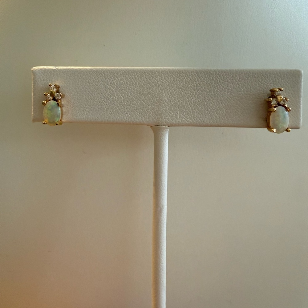 Opal and Diamond Cluster Stud Earrings in 14k Gold